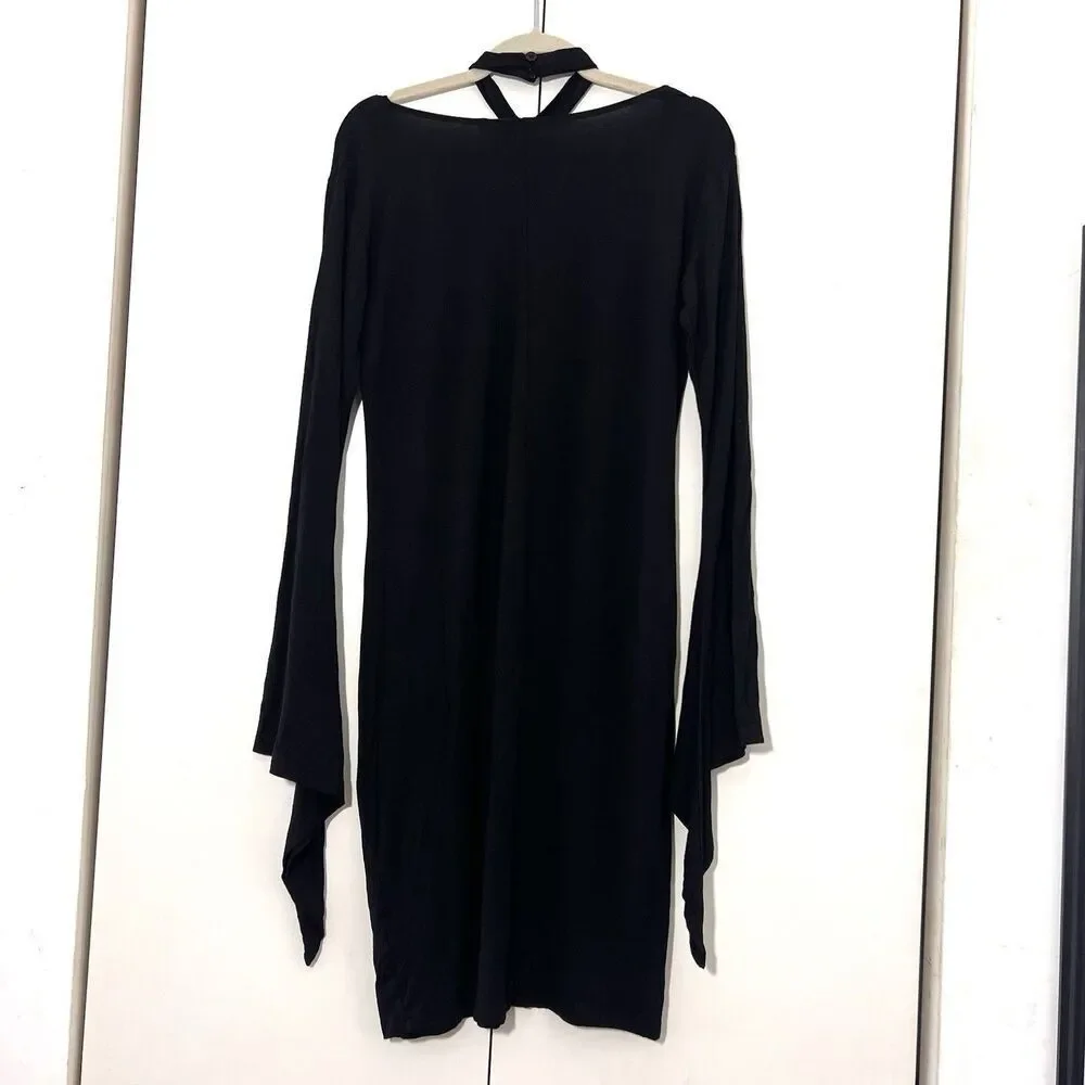 Killstar Halter Neck Dress Size XL Black Stretch Long Sleeve Vamp Witchy Goth - Picture 2 of 6
